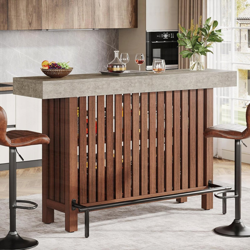 Grande unité de bar Cement, table de pub moderne à 2 niveaux à hauteur de bar pour recevoir et recevoir de façon élégante