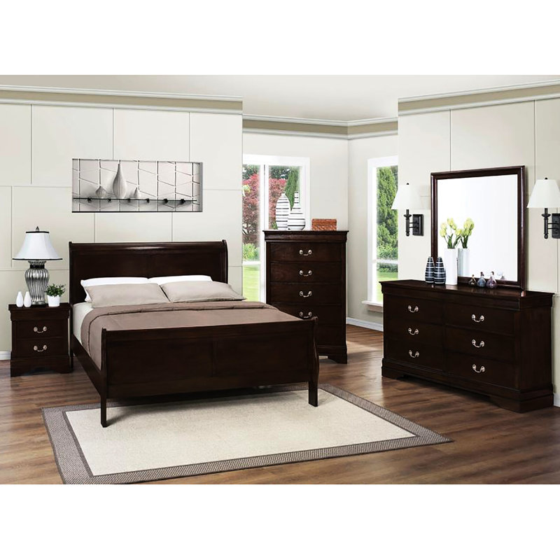 Lit double coloré Cappuccino - Option de chambre à coucher avec finition élégante, Lit double
