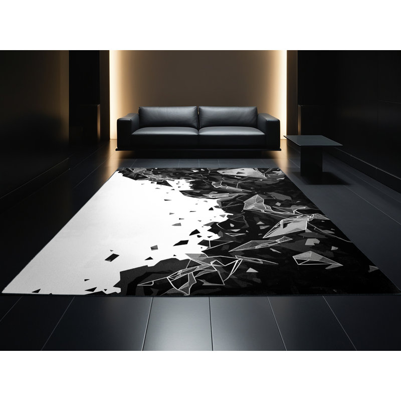 Tapis gris moelleux doux et moelleux à motif abstrait Fallout, 8 x 12