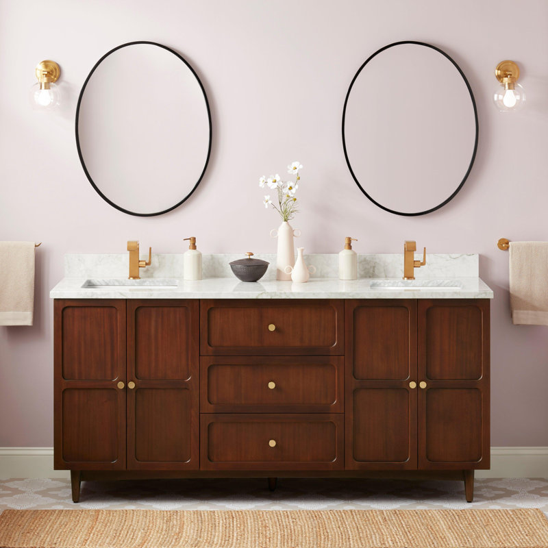 72" Delavan Vanity With Rectangular Undermount Sinks, Carrara Marble, Single-Hole, 72"