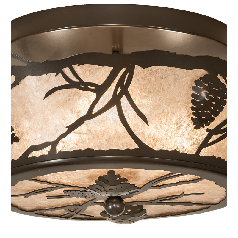 16" Wide Whispering Pines Flushmount, 4.5" H x 16" W x 16" D, 3, Bronze