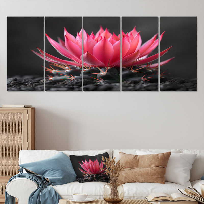 «Pink Gray Cactus Floral Beauty - Floral Cactus», ensemble de reproduction d'art mural, H 32 po x l 80 po