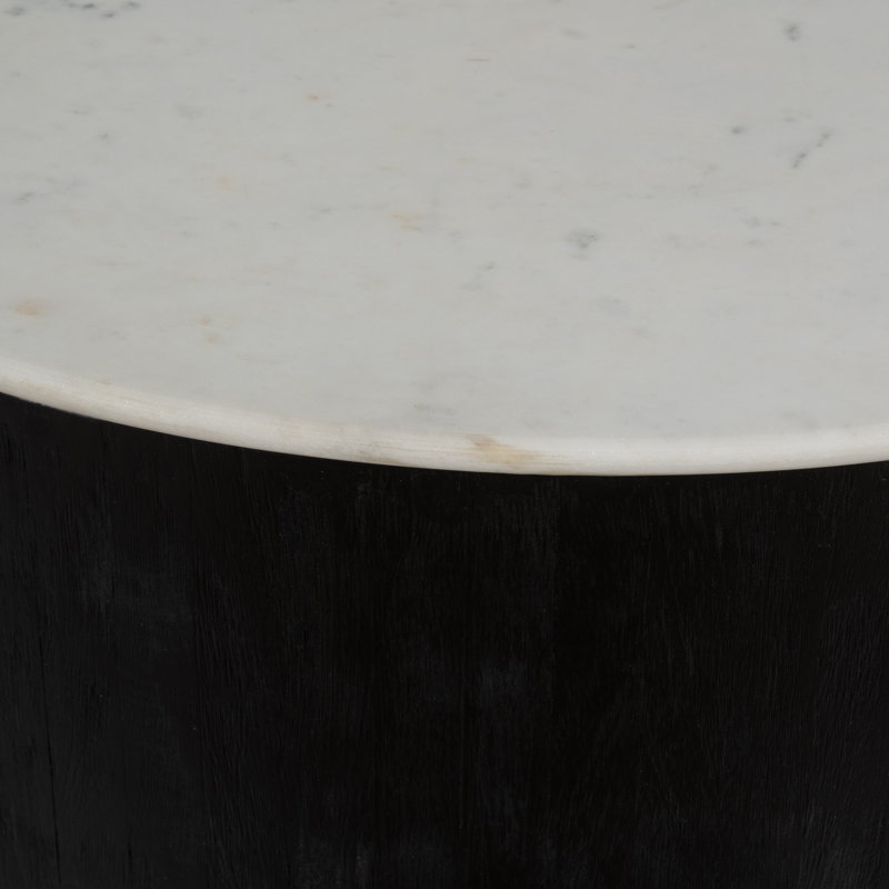 Round Coffee Table with White Marble Top and Black Wood Base, Living Room Table with Gold Metal Accent, Modern Coffee Table, 34"