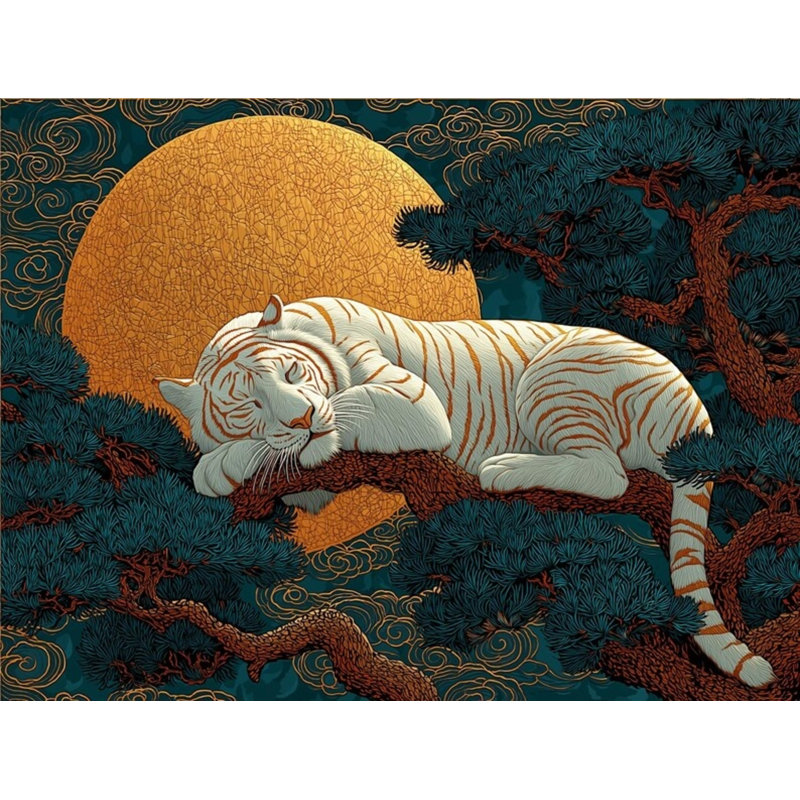 Murale tigre vert et vert oriental, L 96 po x l 108 po