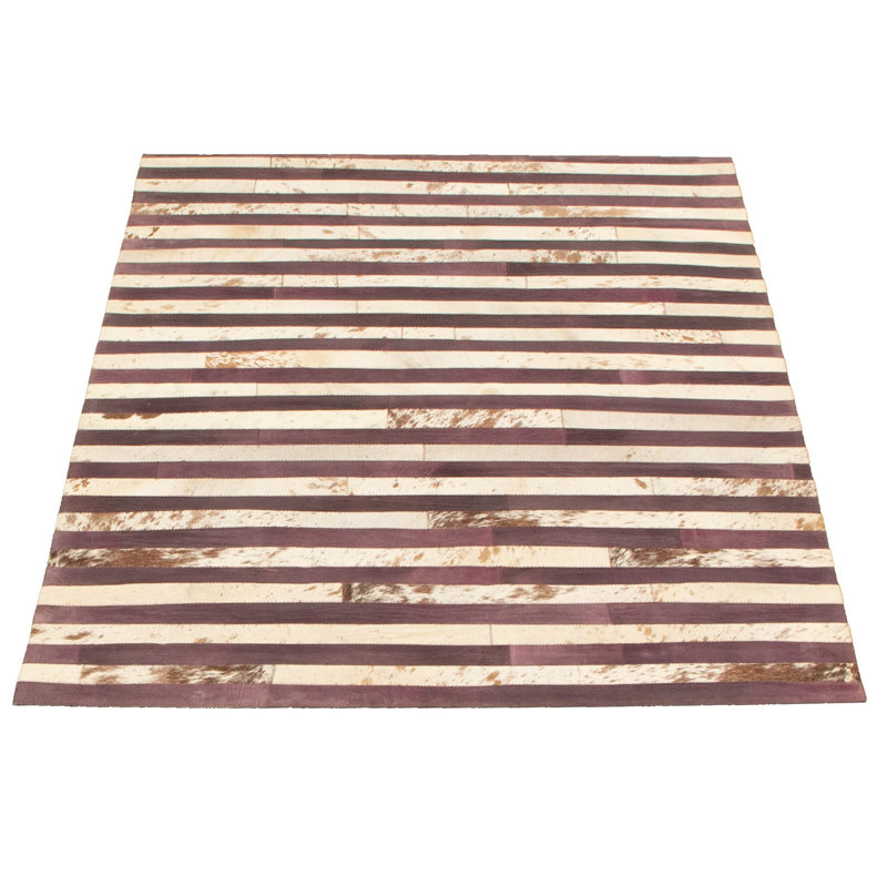 Tapis rayé rectangulaire en cuir de vache fabriqué à la main 4 pi x 6 pi Maninder