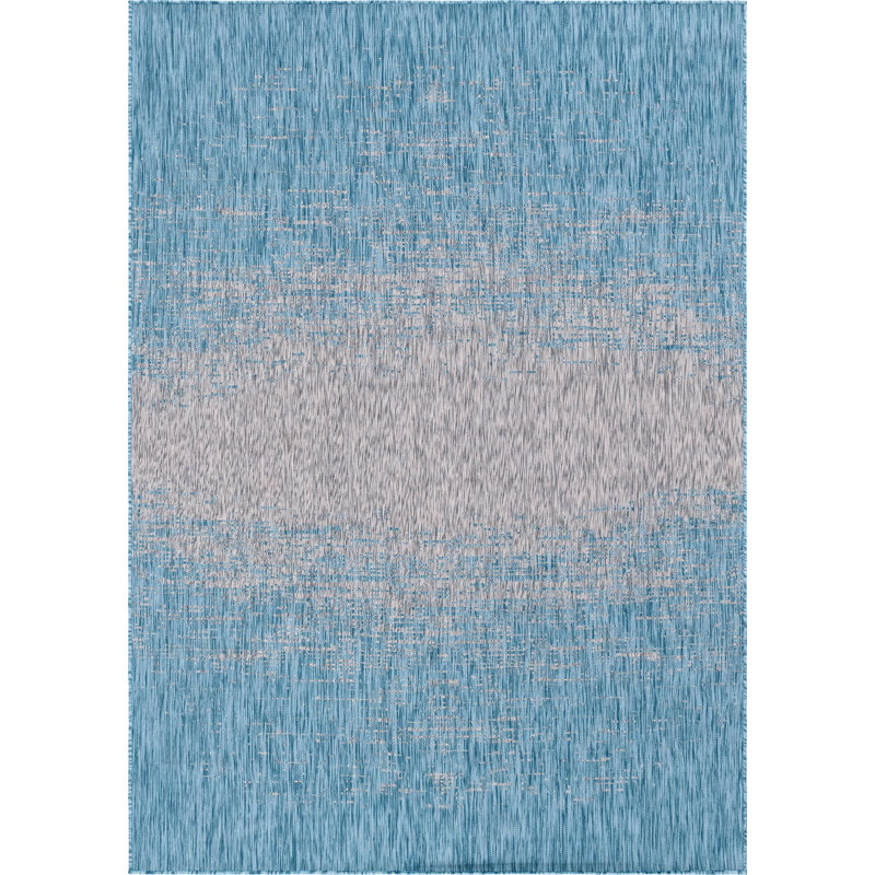Tapis intérieur / extérieur bleu abstrait Datto, Rectangle 7 pi 1 po x 10 pi, Turquoise