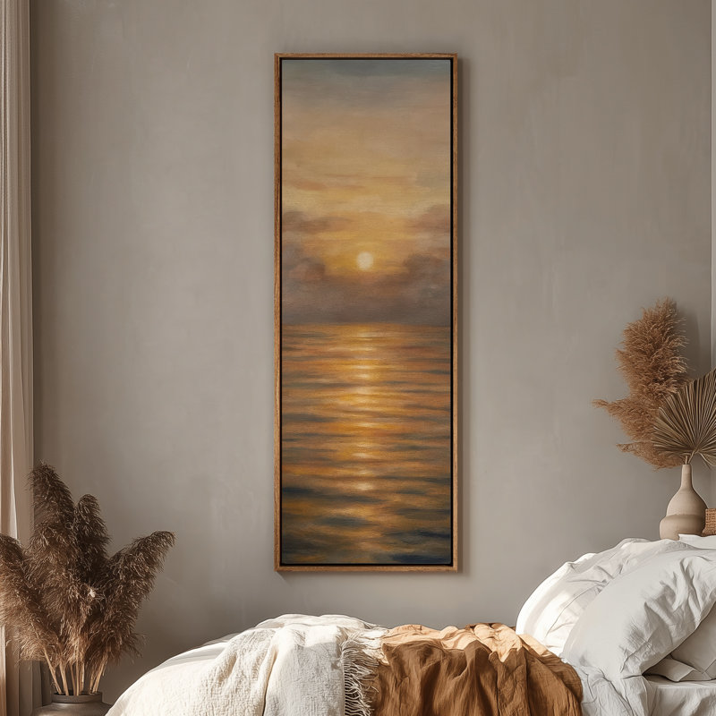 Grand art mural sur toile encadré - "Sunrise Over The Ocean", impressions nautiques - 60 "x 20", Naturel, H 60 po x l 20 po