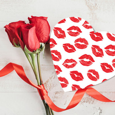 Boîte-cadeau en forme de cœur pour la Saint-Valentin avec couvercle, bisous et lèvres, boîte réutilisable en forme de cœur, 8 po x 6 po, paq. 1
