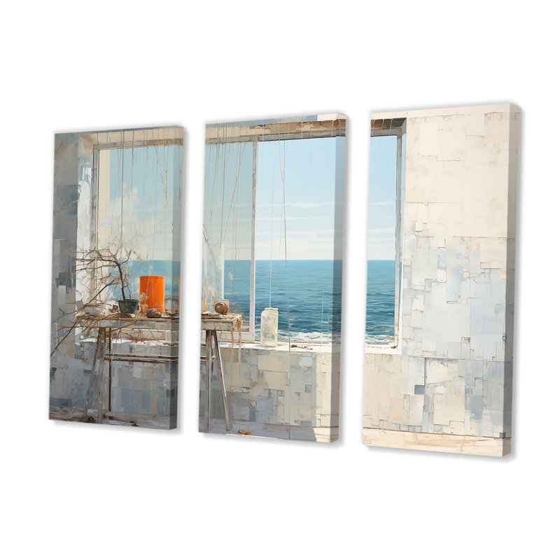«Beach Windows Horizon - Coastal Windows», ensemble d'art sur toile, H 40 po x l 60 po x P 1 po