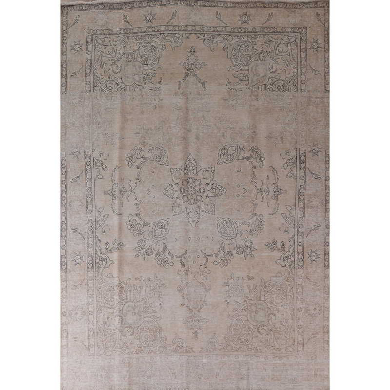 Tapis Tabriz patiné délavé noué à la main 10 x 13