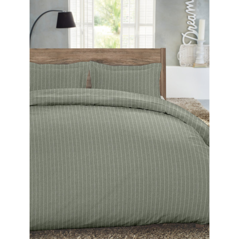 Duvet Cover Set, Queen Duvet Cover + 2 Shams, Agave Green Stripe