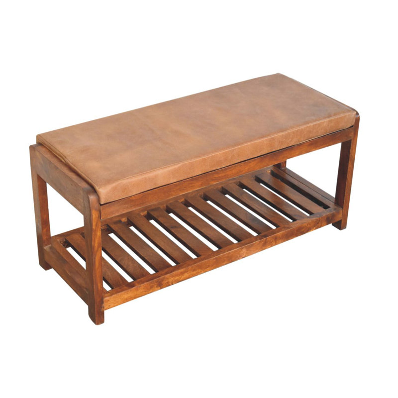 Banc de rangement rembourré en cuir véritable Dorelien