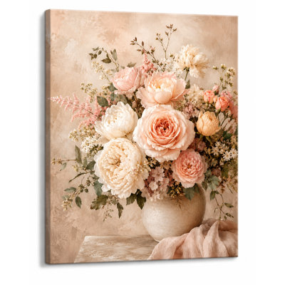 Blush Rose Vase - Floral Vase Still Life on Wrapped Canvas Wall Art