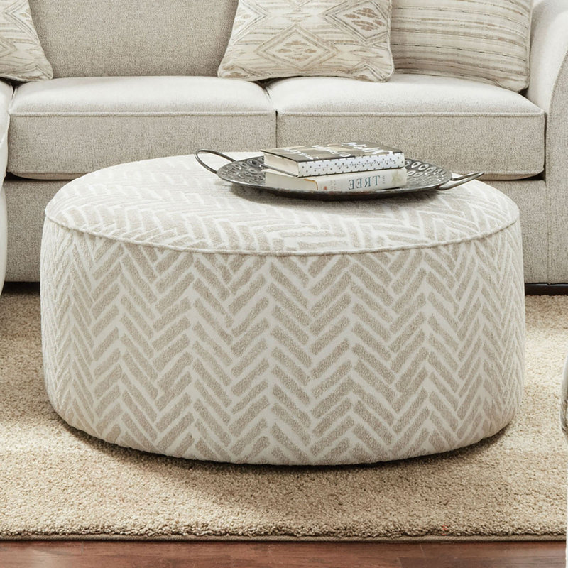 Repose-pieds rond de style transitionnel avec structure en bois massif et finition multi-finitions
