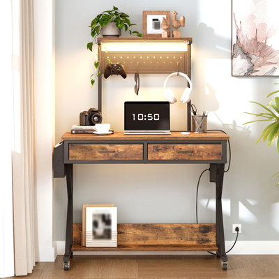 Table de bureau mobile à roulettes 39,4 "avec multiprise et lumières DEL