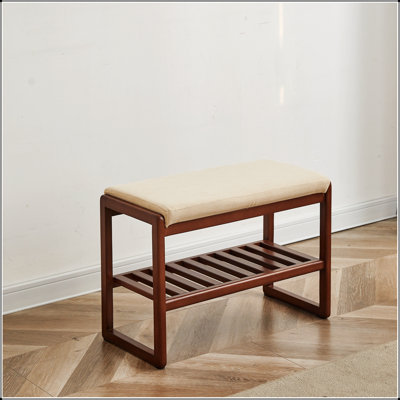 Banc à chaussures en bois massif naturel, organisateur de rangement en bois de hêtre avec coussin éponge à rebond élevé
