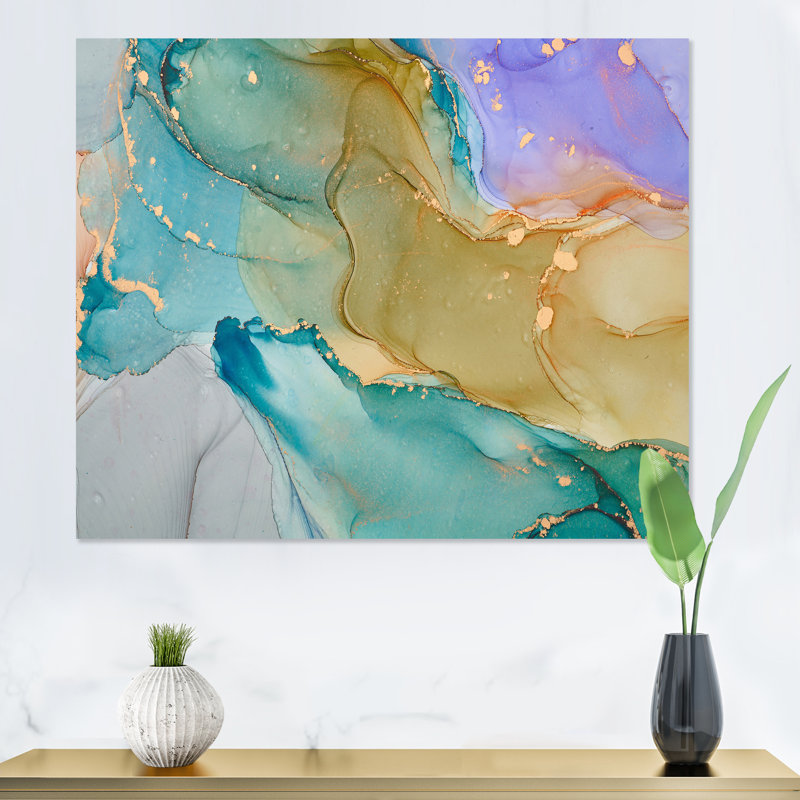 «Green and Blue Tender Liquid Art III», reproduction sur toile, H 12 po x l 20 po, Toile tendue