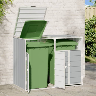 Vidaxl Wheelie Bin Storage For Double Bins Grey 56.7"X31.9"X44.5" Steel