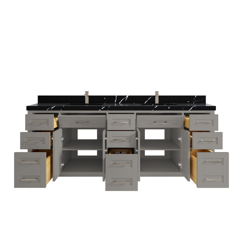 84 po Cambridge X P 22 po De meuble-lavabo double D Empira quartz, Noir Calacatta
