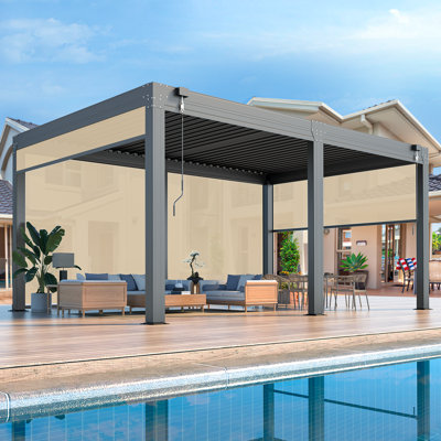 Pergola à persiennes 20 x 10 pi avec écrans rétractables, pavillon de jardin extérieur en aluminium avec toit imperméable réglable pour patio, terrasse et spa, gris foncé