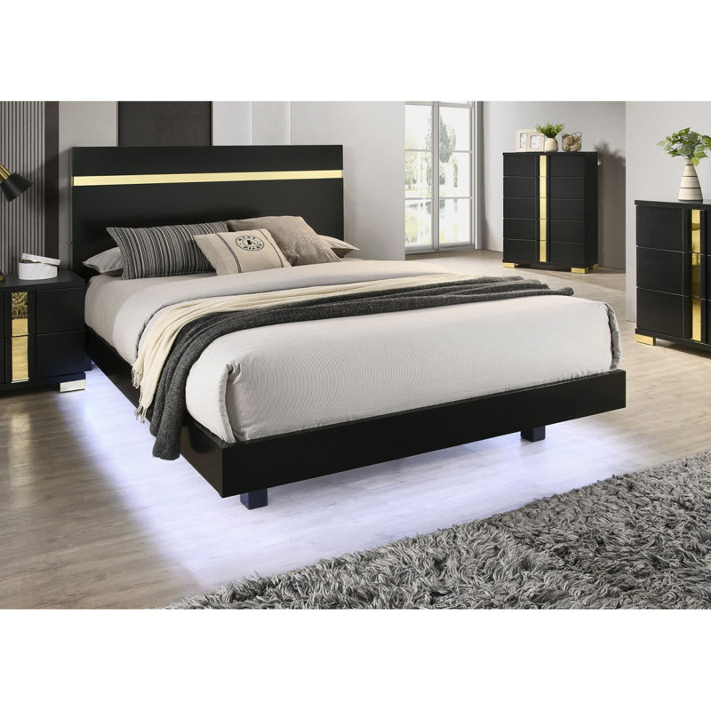 Cadre de lit moderne avec garniture en acrylique pour lit de grande taille 1Pc, Noir, Queen
