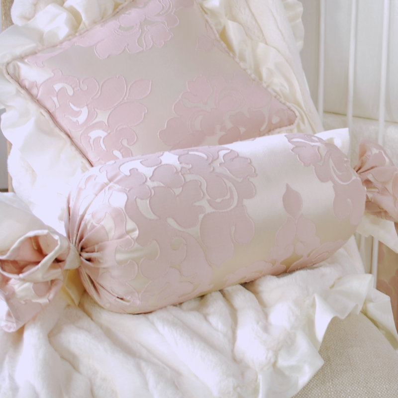 Blush Petal Appliqued Cotton Blend Throw Pillow