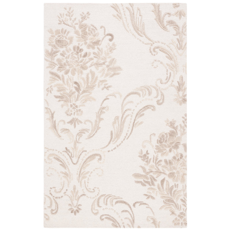 Jardin Hand Tufted Wool/Cotton Floral Rug in Ivory/Beige, Rectangle 5' x 8'