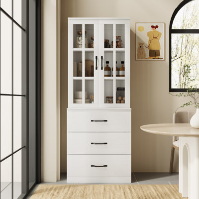 71" H X 23.6" W Kitchen Pantry With Bookcases, Glass Door Kitchen Hutch