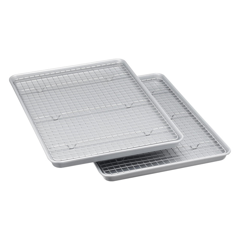 Ensemble de plaques de cuisson antiadhésives et de supports de refroidissement, format demi-feuille, paquet de 2, gris