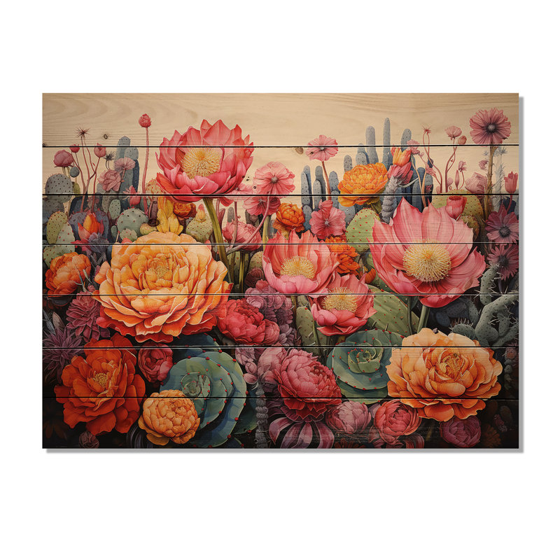 Desert Cacti Garden IV sur bois, H 10 po x l 20 po x P 0,78 po