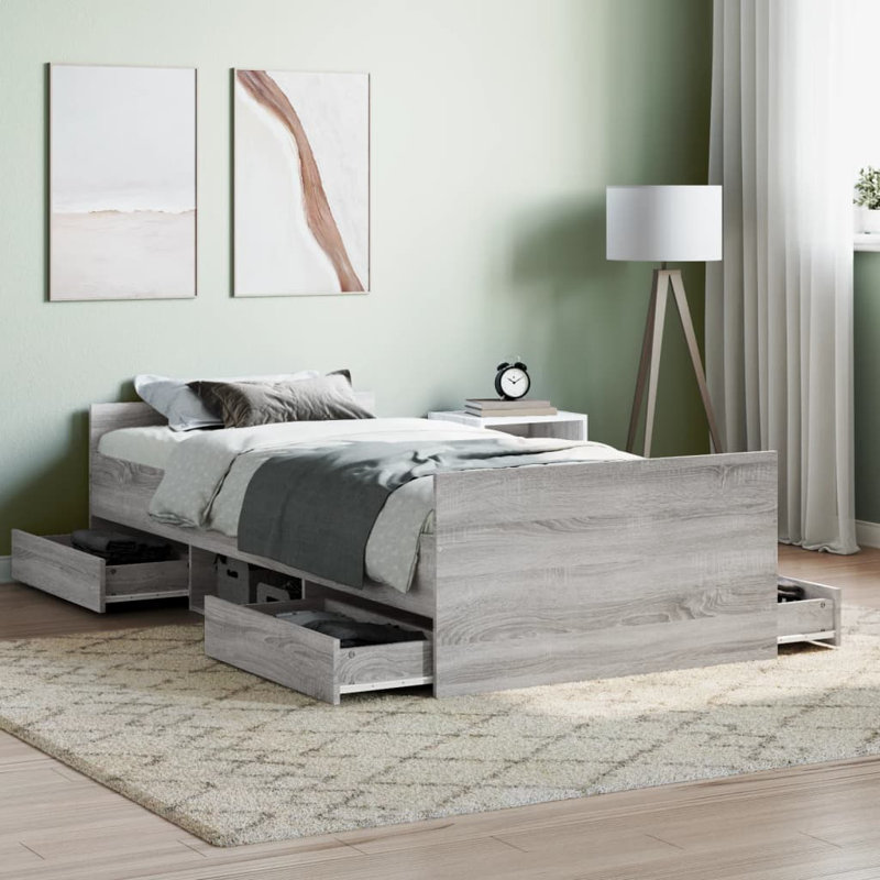 Addylen Storage Bed, Grey Sonoma, European Single (90 x 200cm)