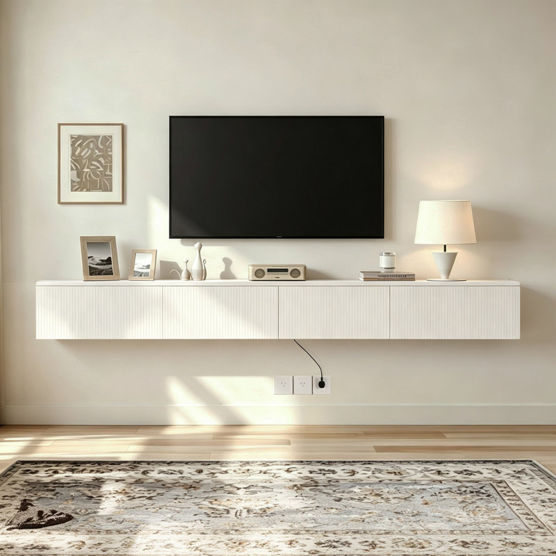 Meuble télé flottant 86,6 po Modern, Blanc