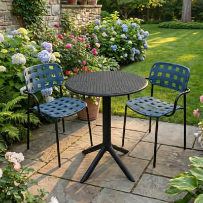 BERGEN Bistro Table Black with 02 KARIN Armchair Petrol Blue-Black Set