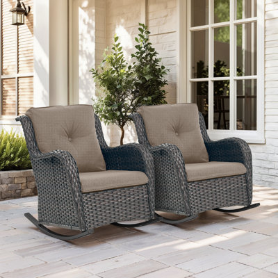 Dahlyla 2-Piece Outdoor PE Wicker Patio Rocking Chair Set With Cushions by Winston Porter