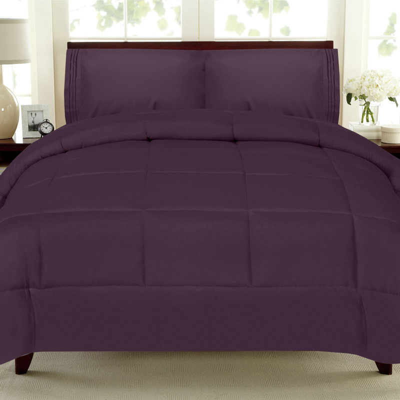 All Season Bed-in-A-Bag 4pc/5pc Solid Color Comforter & Sheet Set by Sweet Home Collection, Eggplant