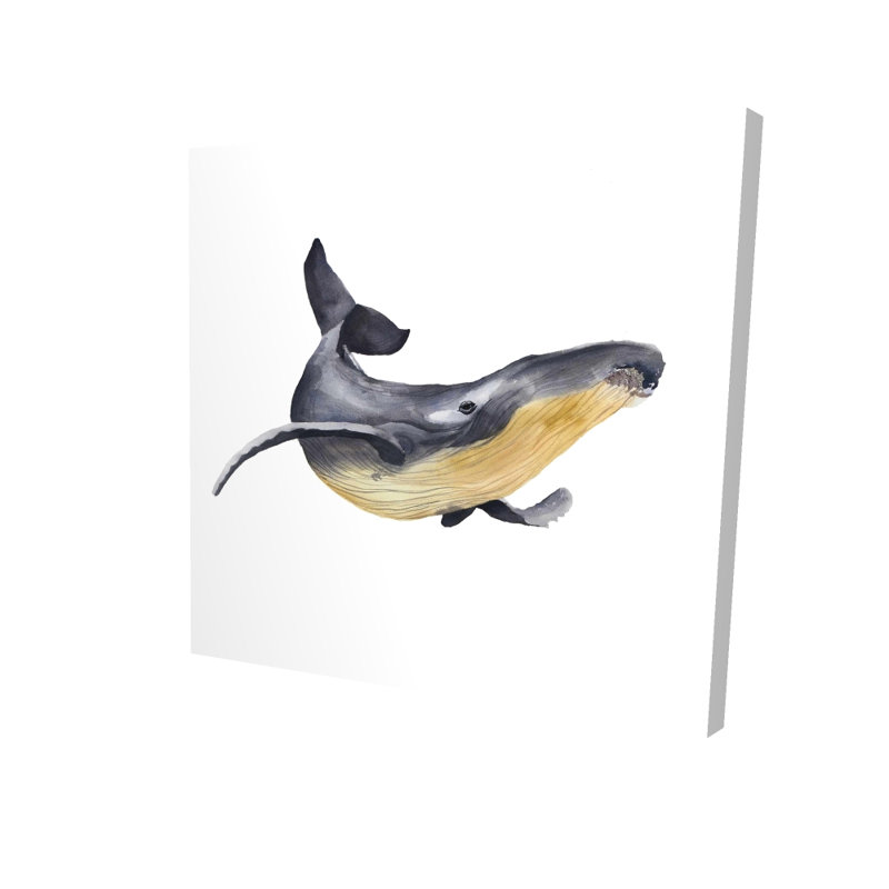 Aquarelle sur toile de baleine - Décor d'animaux aquatiques gris