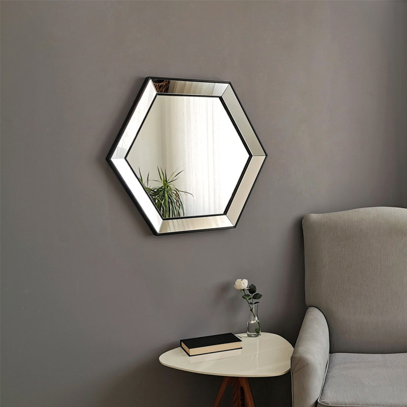 Walton Wood Flat Wall Mirror, 70cm H x 61cm W, Black