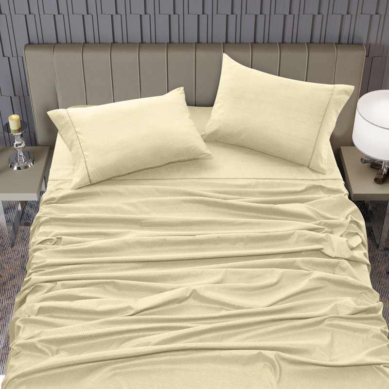Ensemble de literie en microfibre , Ensemble de draps pour lit double avec un drap-hou, Vanille