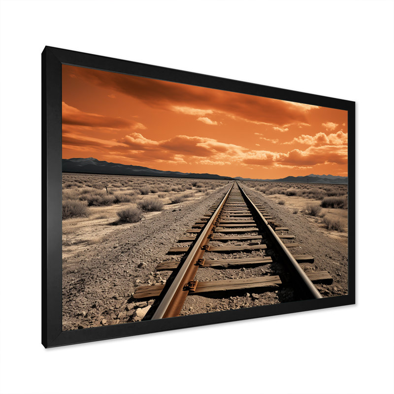 " Train Tracks Minimalism Scenery ", Black Picture Framed, 34" H x 44" W x 1.5" D