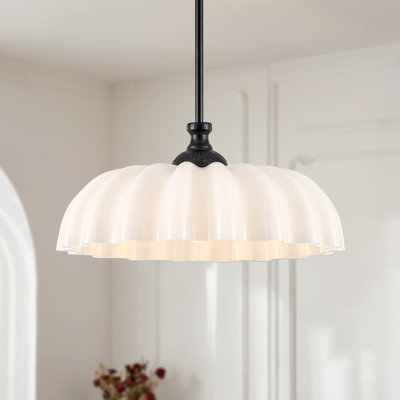 1-Light 15.74" Ribbed Scalloped Glass Single Pendant