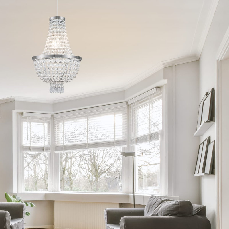 Adelle 2-Tier Easyfit Classic Beaded Lamp Shade - Clear, 30x30x46cm, fits B22/E14 sizes with adaptor included.