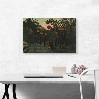 " Exotic Landscape Fight Between Gorilla And Indian 1910 " by Henri Rousseau Painting Print