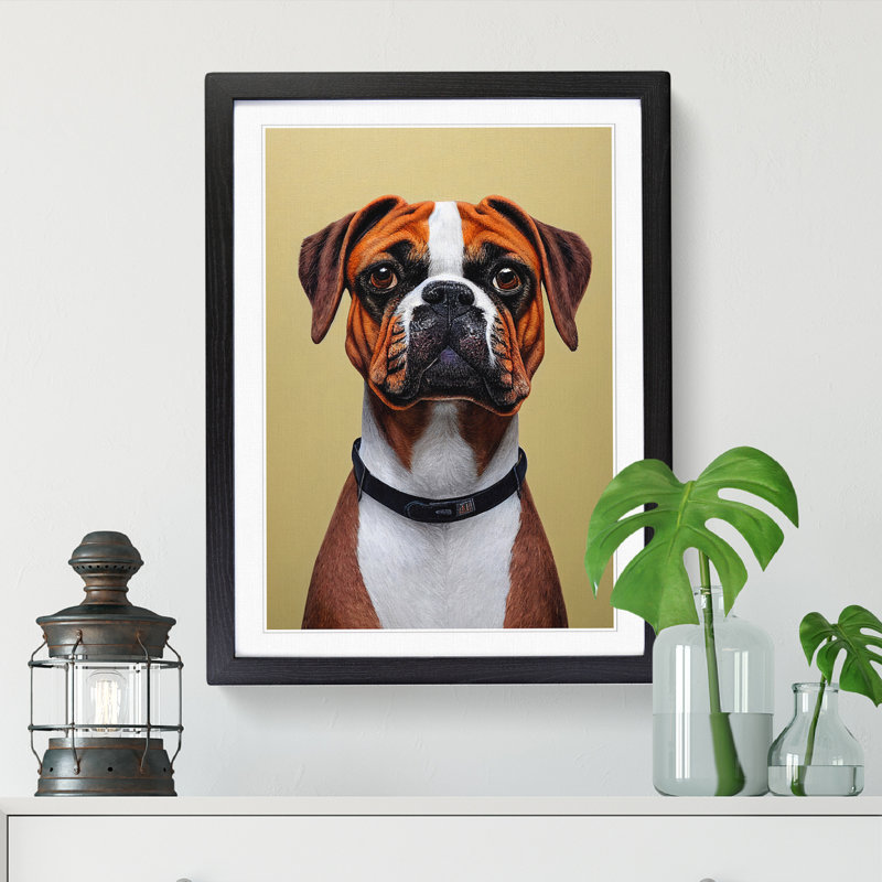 Boxer Dog Chalk Vol.1 - Single Picture Frame Print, 34cm H x 25cm W x 2cm D, Oak Framed