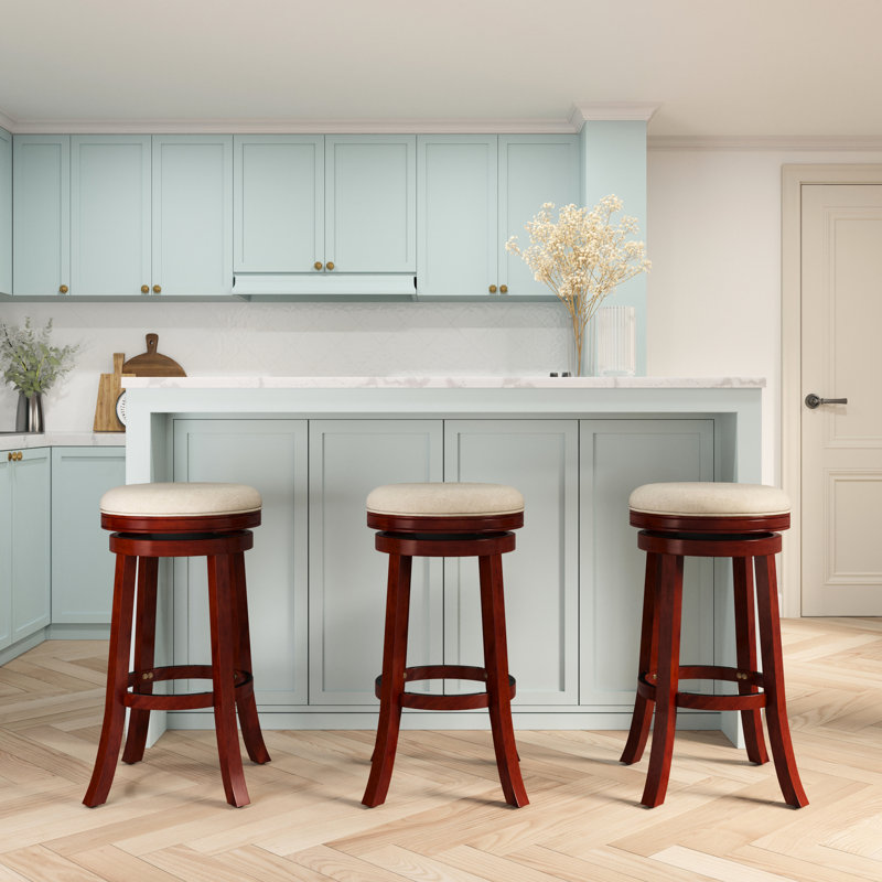 Tabouret de 30 po en cerisier et beige, chaise pivotante confortable, bois franc robuste, idéal pour la cuisine et la cerise, siège en tissu beige. Élégant. Conception. Fabrication. Rehausse tout. Assemblage facile inclus