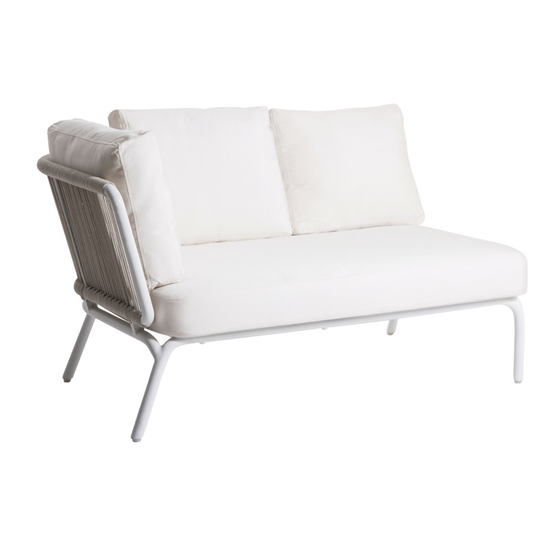 Causeuse avec coussins Yland, Toile Sunbrella® naturel, Blanc, Gauche