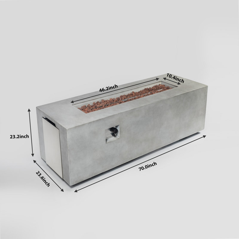 70" Concrete Large Fire Pit Table with Lid, Light Gray
