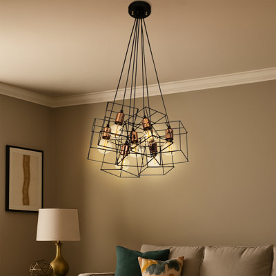 Adjustable Height 7 Lights Metal Body Geometric Chandelier