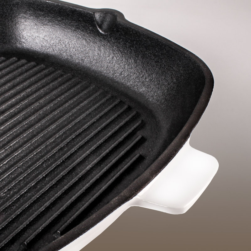 BergHOFF Neo 2Pc Cast Iron Grill Set: Grill Pan & Bacon/Steak Press, White
