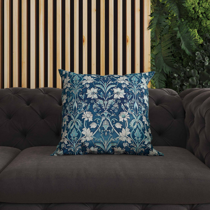 Coussin intérieur / extérieur Oceanic Bloom, Carré 18 po, Bleu / blanc