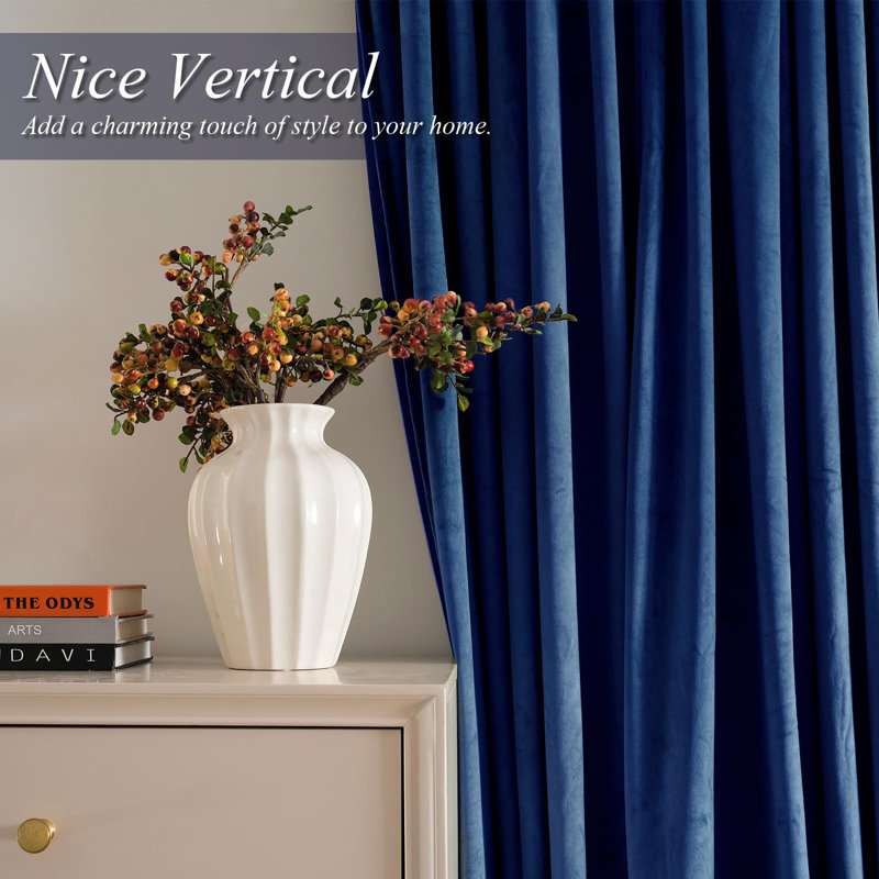 Ensemble de rideaux en velours 2 panneaux Dessy, Bleu marine, L 52 po x L 108 po